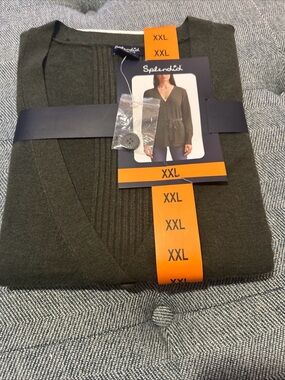 Splendid Women's Belted Button Front Long Sleeve Cardigan with Pockets XXL Green